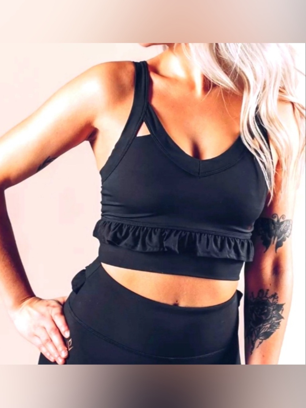 Workout Empire Obsidian Ruffled Workout Sports Bra-Size Medium-NWT